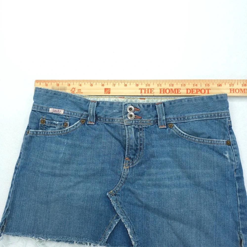 Lucky Brand Skirt Womens 8 Blue Denim Dungarees Mini Frayed Hem Y2K USA Made Raw